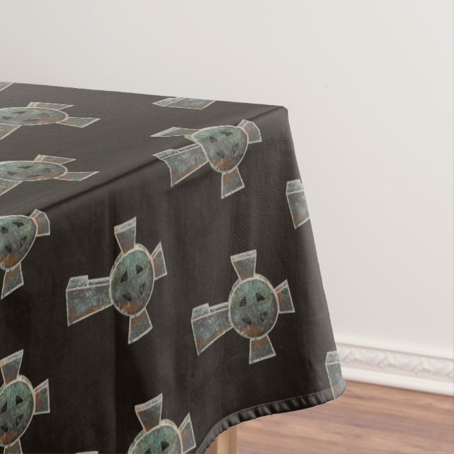 Gothic Halloween Graveyard Headstone Cross Drawing Tablecloth (In Situ)