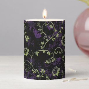 Gothic Halloween green purple botanical pattern Pillar Candle