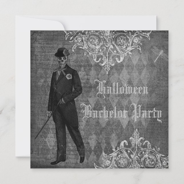 Gothic Halloween Groom Shabby Chic Bachelor Party Invitation (Front)