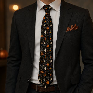 Gothic Halloween Jack-O-Lantern Ghosts & Bats Neck Tie