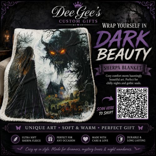 Gothic Halloween Monster & Witch Mansion Sherpa Blanket