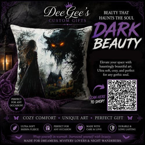 Gothic Halloween Monster & Witch Mansion Throw Pillow