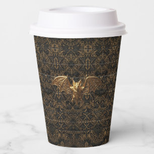 Gothic Halloween Paper Cups Gold Bat Pattern