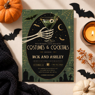 Gothic Halloween Party Costumes Cocktails Skeleton Invitation