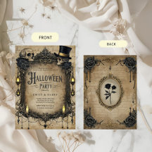 Gothic Halloween Party Invitation Skull Roses Vi