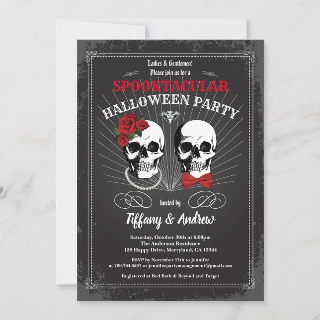 Gothic halloween party invite. Black red white Invitation (Front)