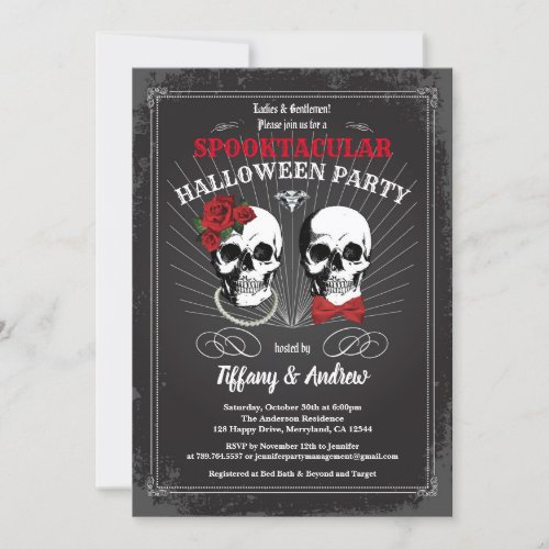 Gothic halloween party invite Black red white Invitation