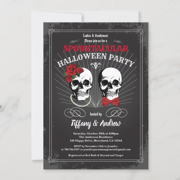 Gothic halloween party invite. Black red white Invitation | Zazzle