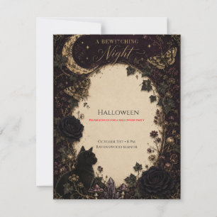 Gothic Halloween Party Roses, Dark Ivy, Moth, moon RSVP Card