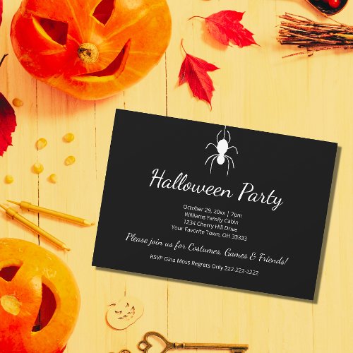 Gothic Halloween Party White Spider Black Invitation