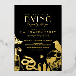Gothic Halloween Party with Skulls Foil Invitation