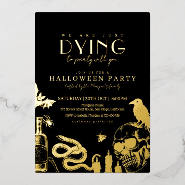 Gothic Halloween Party with Skulls Foil Invitation (Front)