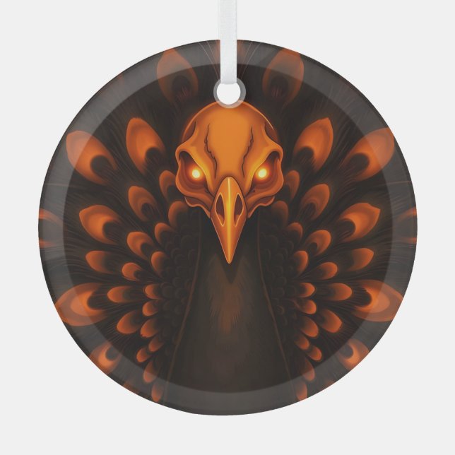 Gothic Halloween Peacock Skull Glass Ornament (Front)