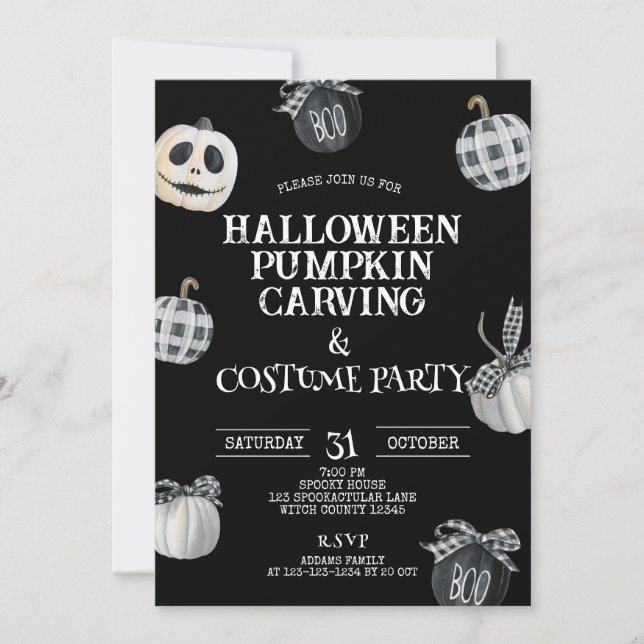 Gothic Halloween Pumpkin Carving & Costume Party Invitation (Front)