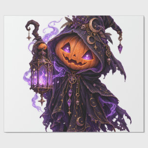 Gothic Halloween Pumpkin Ghost Magic Lantern Art Wrapping Paper