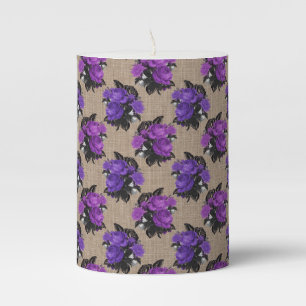 GOTHIC HALLOWEEN PURPLE FLOWERS PILLAR CANDLE