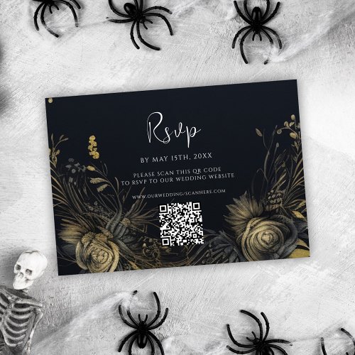Gothic Halloween QR Code Wedding RSVP Card