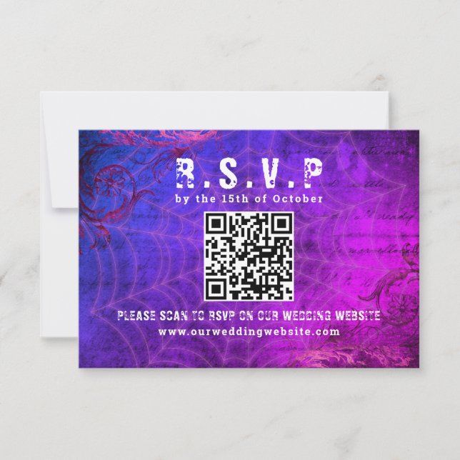 Gothic Halloween QR Code Wedding RSVP Card (Front)