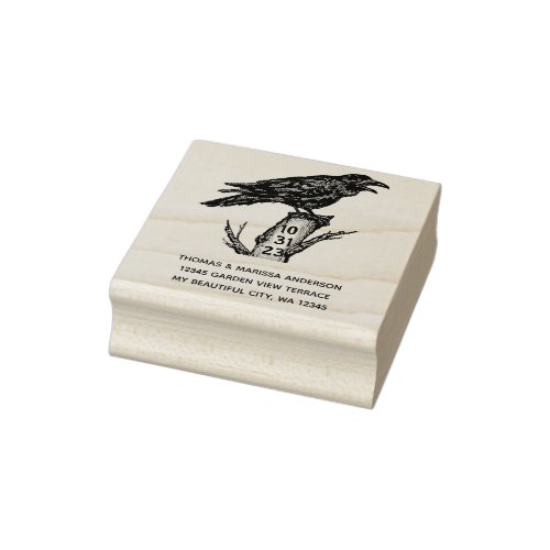 Gothic Halloween Raven Crow Dated Return Address Rubber Stamp