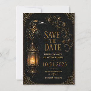 Gothic Halloween Raven Save the Date Note Card