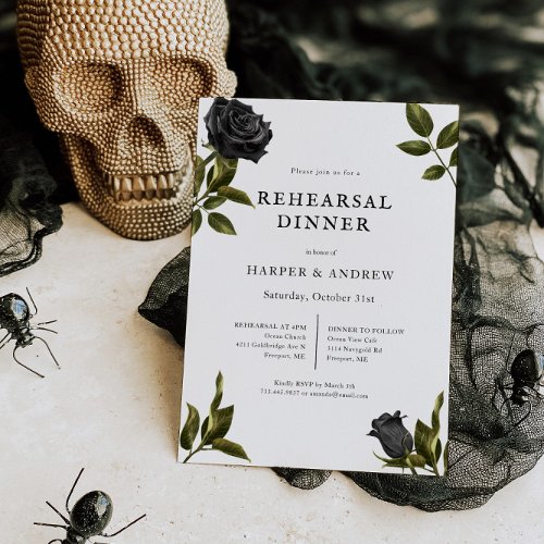 Gothic Halloween Rose Wedding Rehearsal Dinner  Invitation