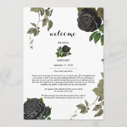 Gothic Halloween Roses White Wedding Itinerary  Program