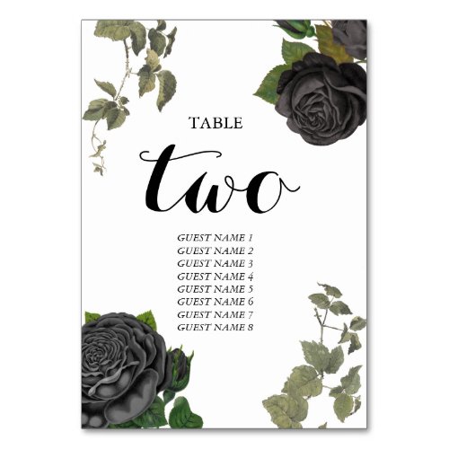 Gothic Halloween Roses White Wedding Table Number