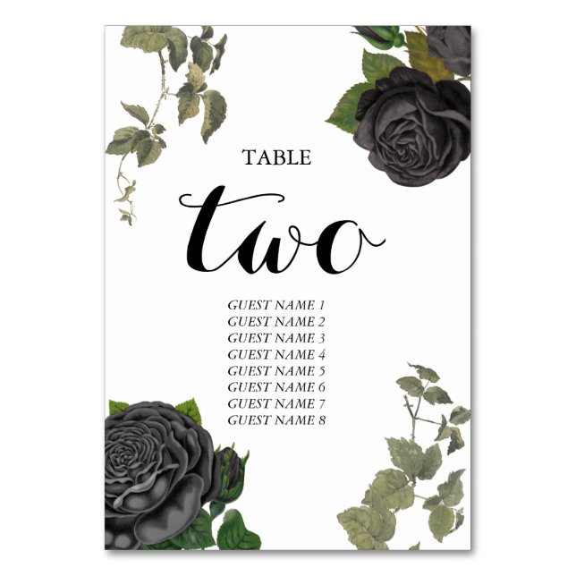 Gothic Halloween Roses White Wedding Table Number (Front)