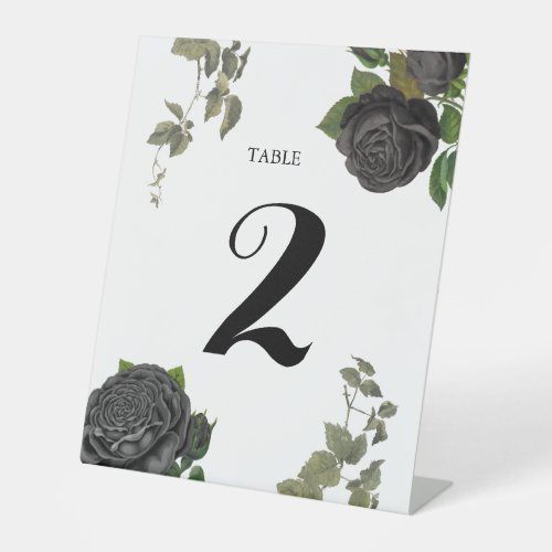 Gothic Halloween Roses White Wedding Table Number Pedestal Sign