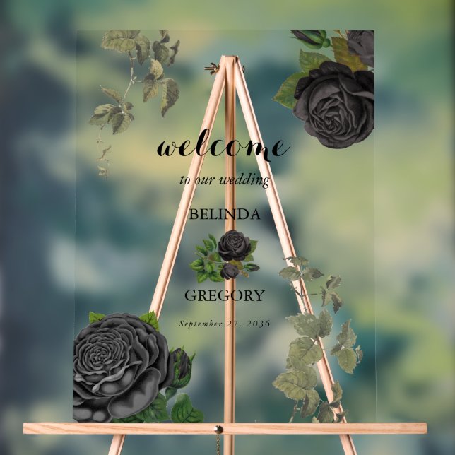 Gothic Halloween Roses White Wedding Welcome Sign (Neutral)