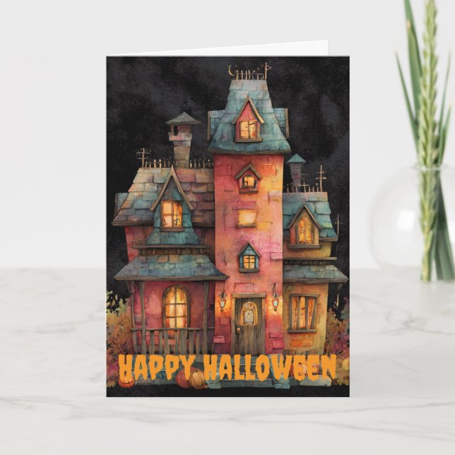 Gothic Halloween Scene Holiday Card (Front)