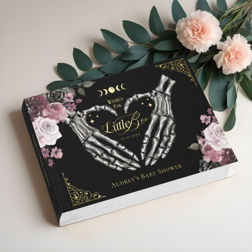 Gothic Halloween Skeleton Hands Heart Baby Shower Foil Guest Book