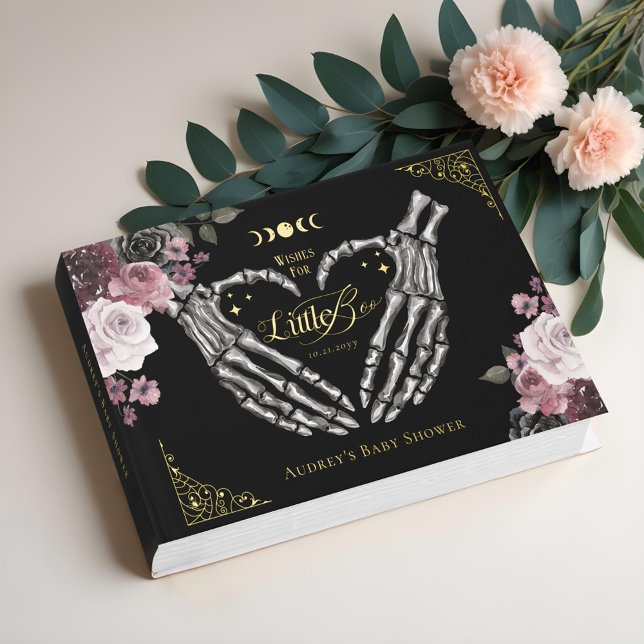 Gothic Halloween Skeleton Hands Heart Baby Shower Foil Guest Book (Gothic Halloween Skeleton Hands Heart Baby Shower Guest Book)