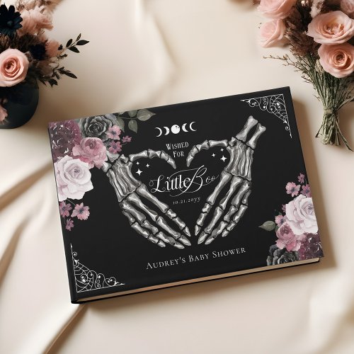 Gothic Halloween Skeleton Hands Heart Baby Shower Guest Book