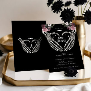 Gothic Halloween Skeleton Hands Heart Baby Shower Invitation