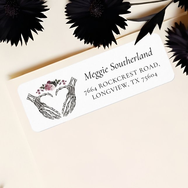 Gothic Halloween Skeleton Hands Heart Baby Shower Label (Gothic Halloween Skeleton Hands Heart Baby Shower Label)