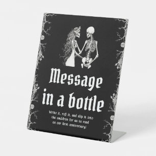 Gothic Halloween Skeleton Message in a bottle Game Pedestal Sign