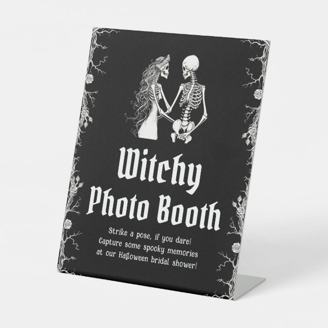 Gothic Halloween Skeleton Witchy Photo Booth Sign (Front)
