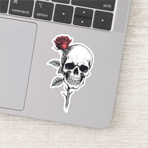 Gothic Halloween Skull and Rose Sticker