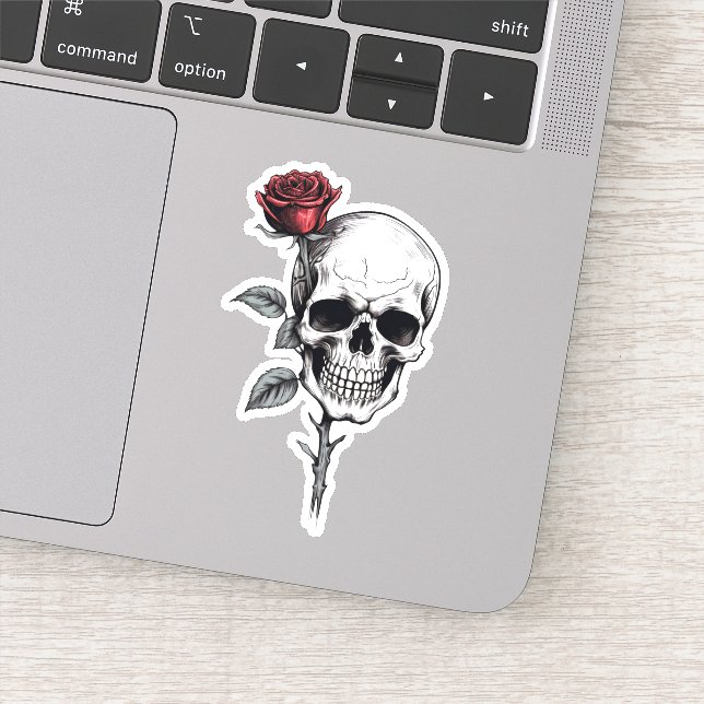 Gothic Halloween Skull and Rose Sticker (Detail)
