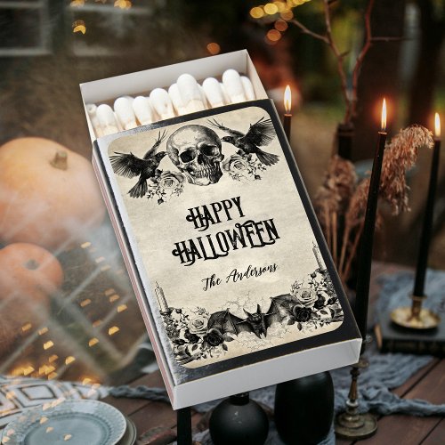 Gothic Halloween skull candle bat raven black rose Matchboxes