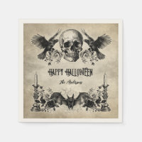 Gothic Halloween skull candle bat raven black rose
