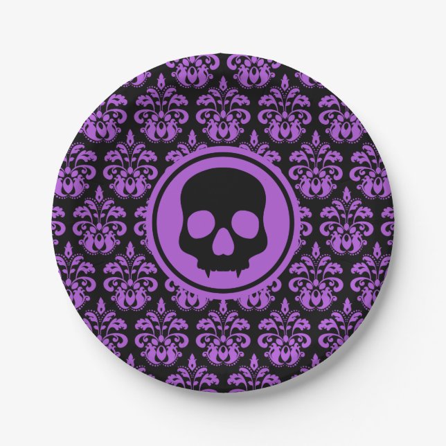 Gothic Halloween skull chic party Paper Plates (Front)