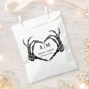 Gothic Halloween Skull Hand Heart Black Wedding Favor Bag
