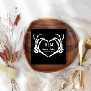 Gothic Halloween Skull Hand Heart Black Wedding Napkins