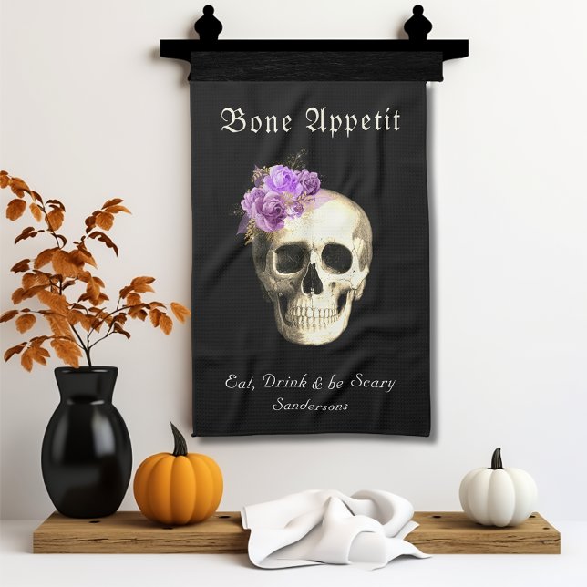  Gothic Halloween Skull Purple Roses Personalized  Kitchen Towel (Creator Uploaded)