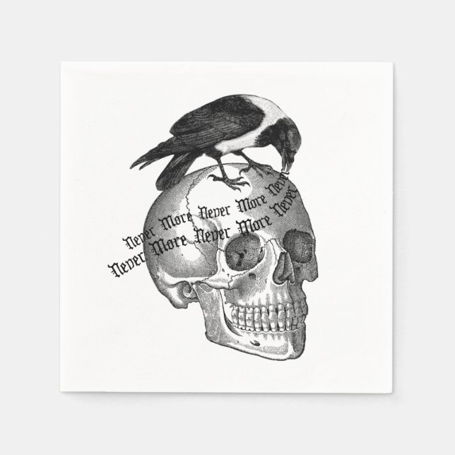 Gothic Halloween Skull Raven  Napkins (Front)