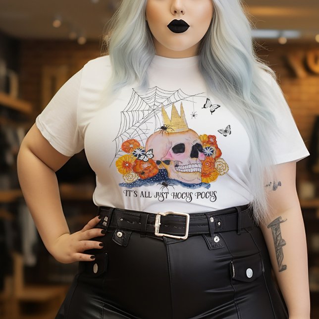 Gothic Halloween Skull Spider Floral Girly Quote Tri-Blend Shirt (Hand painted cottagecore Halloween skull and fall florals with spiders and butterflies original art)