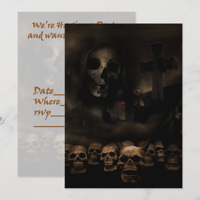Gothic Halloween Skulls at Cemetery Invitation (Front/Back)