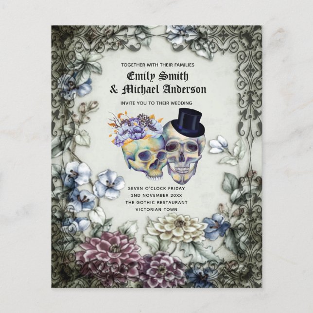 Gothic Halloween Skulls Party Invite Watercolor (Front)